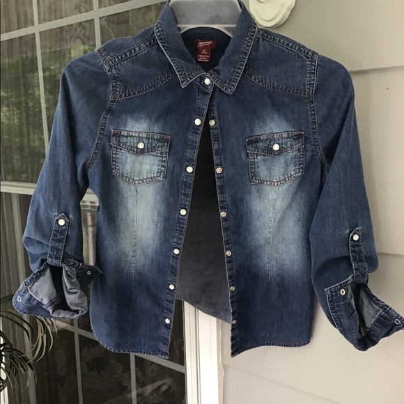 Arizona jeans top shirt  X large 14–16 girls snap blue jeans EUC - Picture 8 of 14